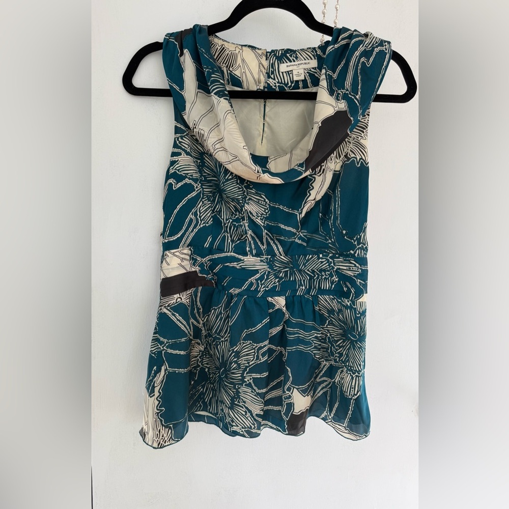 Banana Republic Teal Floral Cowl Neck Sleeveless Top